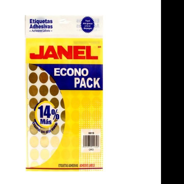 ETIQUETA ADH. FLUOR. JANEL 00X19 ORO PAQ.C8H. E.30